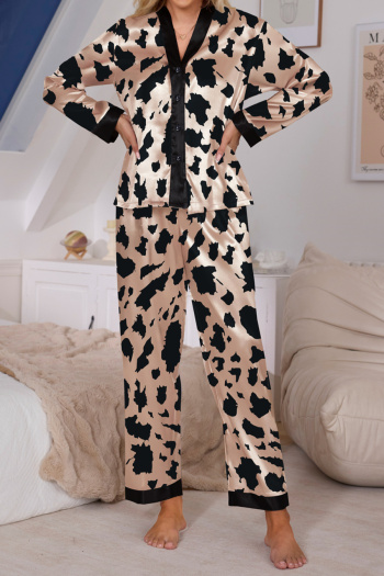 plus size non-stretch imitation silk leopard printing sleepwear(size run small)