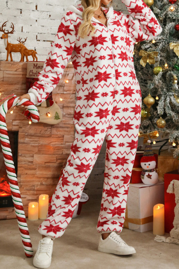 new christmas plus-size slight stretch flannelette contrast hooded jumpsuits