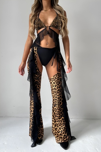 sexy slight stretch leopard stitching ring linked three-piece lingerie
