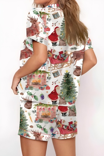 Christmas non-stretch christmas tree elk car print casual shorts set loungewear