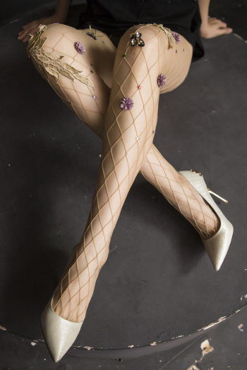 sexy high stretch rhinestone flower embroidery hollow fishnet tights