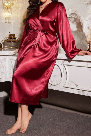 new plus-size slight stretch long sleeve imitation silk with belt sleepwear