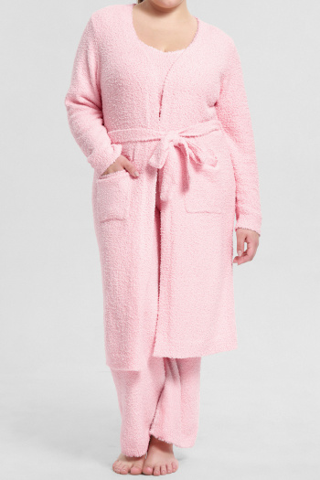 non-stretch solid color with nightgown pants three-piece set
