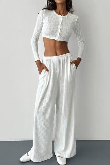 casual stretch pure color crop top pants sets