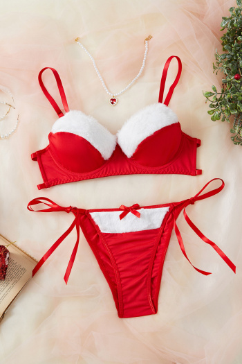 christmas slight stretch splicing contrast color with underwire two-piece set