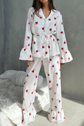 casual slight stretch heart pattern loose pants sets loungewear