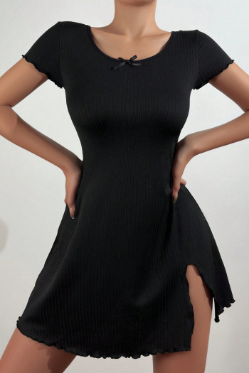 casual slight stretch embroidery butterfly panel slit mini dress loungewear