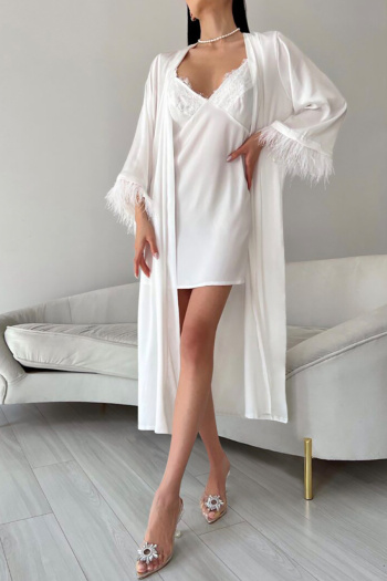 new non-stretch sexy imitation silk loose two-piece set sleepwear with belt