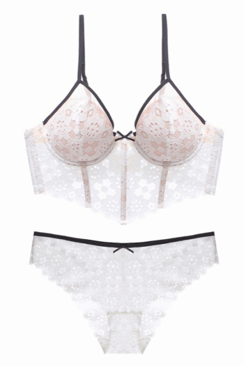 sexy slight stretch lace 3 colors flower pattern with underwire padded bras sets