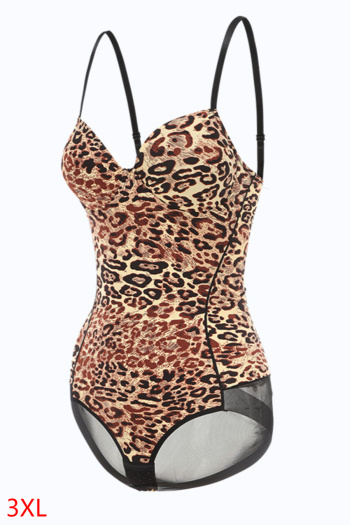 plus size slight stretch leopard printing with underwire padded slim shapewear