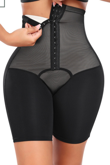 sexy stretch mesh stitching 3 row hook buckle tummy control shorts shapewear