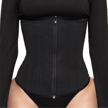 stylish plus size slight stretch pure color with boned zip-up corset