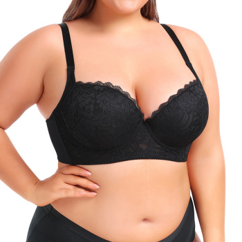 sexy plus size slight stretch lace padded underwire gathered bra