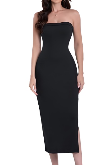 sexy plus size slight stretch tube design padded split with body shaper liner midi dress
