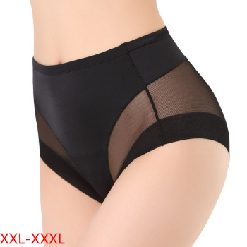 sexy plus size slight stretch stitching mesh tightening waist shaping panties