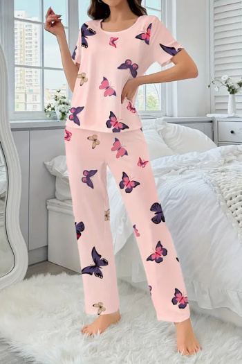 slight stretch butterfly batch printing pants sets loungewear