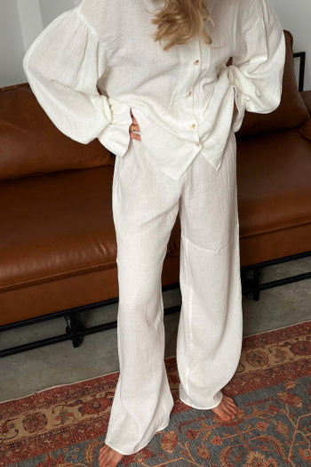 autumn pure color cotton non-stretch flared sleeve loose pants set loungewear