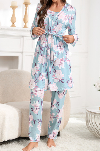 slight stretch floral batch printing three-piece set loungewear#4