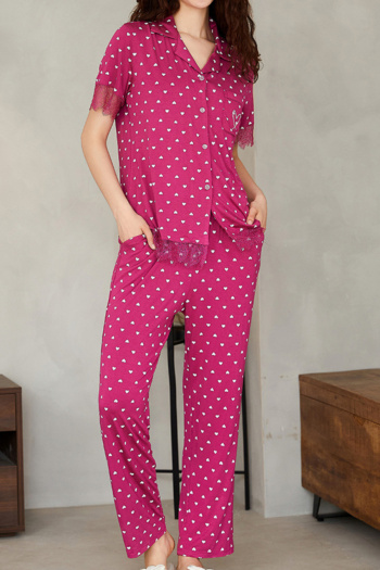 slight stretch valentine's day heart batch printing pants sets loungewear