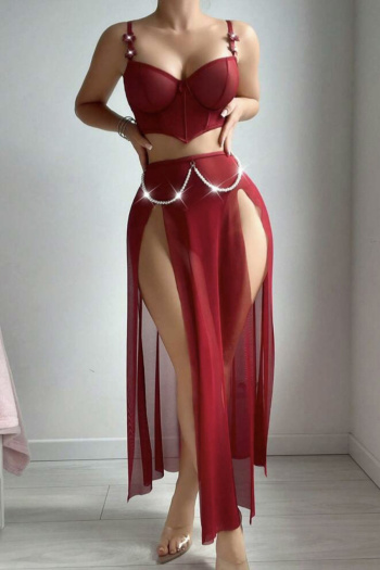 sexy slight stretch 5-colors see-through mesh with underwire three-piece set