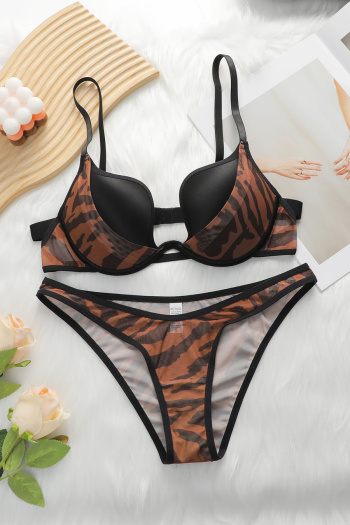 sexy slight stretch zebra pattern with underwire padded bras sets