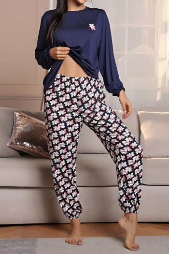 stylish slight stretch graphic printing top & pants set loungewear