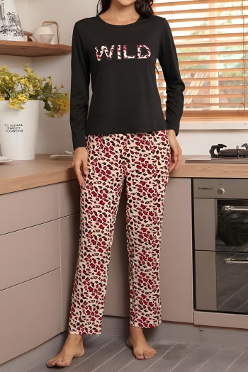 stylish slight stretch letter printing top & pants set loungewear