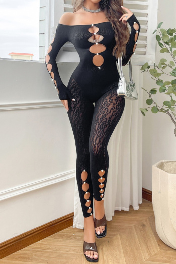 sexy high stretch off shoulder pearl decor hollow teddy collections