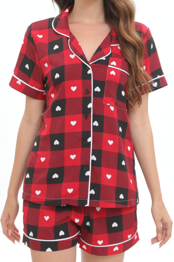 plus size non-stretch valentine's day heart lattice printing loungewear