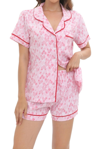 plus size non-stretch valentine's day contrast color heart printing loungewear