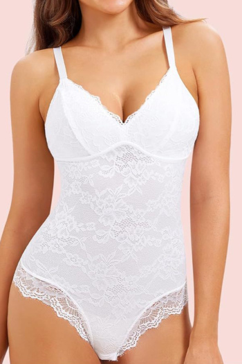 sexy plus size slight stretch lace sling slim waist bodysuit shapewear