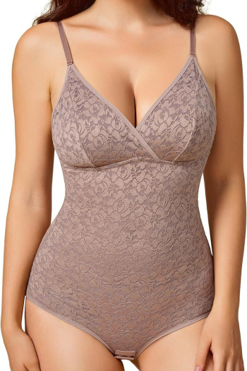 sexy plus size slight stretch lace tummy control lift hip bodysuit shapewear