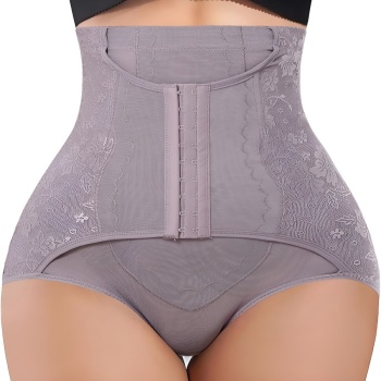 sexy plus size stretch lace 3-row hook buckle tummy control shorts shapewear