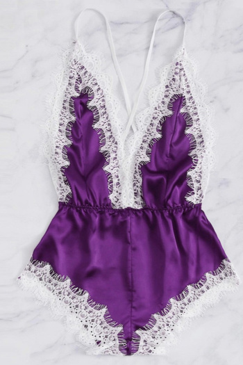 sexy non-stretch sling deep v-neck backless playsuit sleepwear