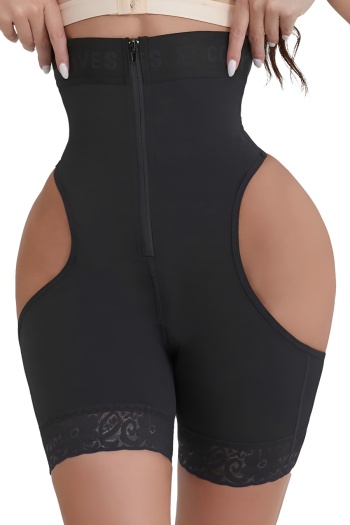 sexy plus size high stretch lace hollow zip-up tummy control shorts shapewear
