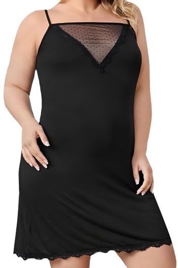 sexy plus size slight stretch mesh stitching backless sling mini nightdress