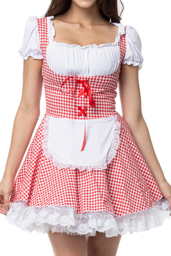 new patchwork contrast lattice printing 4-color lace cosplay maid costumes