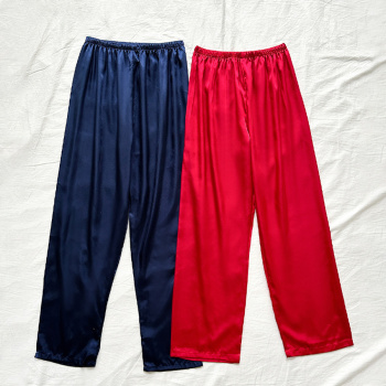 two packs casual non-stretch solid imitation silk straight pants sleepwear #3