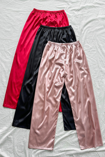 three pack non-stretch solid color imitation silk straight pants sleepwear