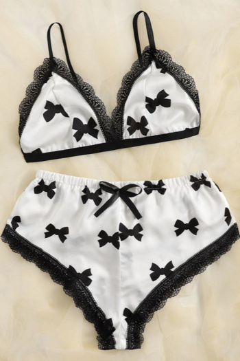 sexy non-stretch satin butterfly printing lace trim sleepwear