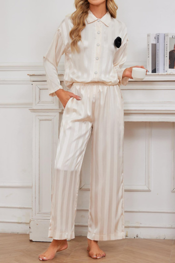 stylish non-stretch simulated silk 3d flower long sleeve pants set loungewear