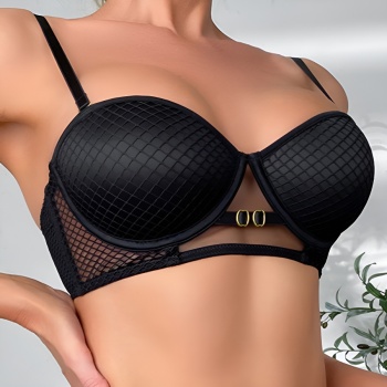 sexy slight stretch 3 colors fishnet stitching padded underwire bra