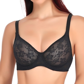 sexy plus size slight stretch see through lace underwire gathered bra
