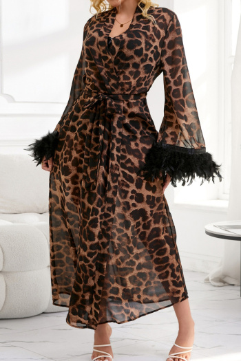 sexy plus size slight stretch feather with belt leopard nighgown(asia size)