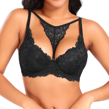 sexy plus size slight stretch pure color lace gathered bra