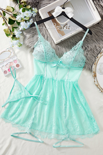 sexy slight stretch see-through mesh lace babydoll with thong and leg ring