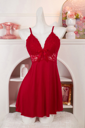 sexy slight stretch see-through lace splicing sling mini dress sleepwear