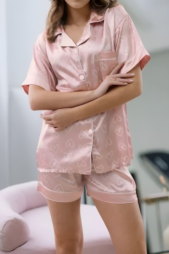 casual non-stretch heart-shaped satin shorts set sleepwear
