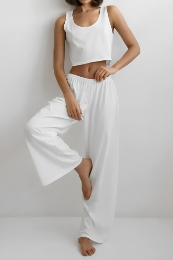 casual non-stretch solid color crop vest pants set loungewear