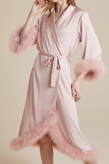 non-stretch 3 colors feather edge decor with belt nightgown(size run small)
